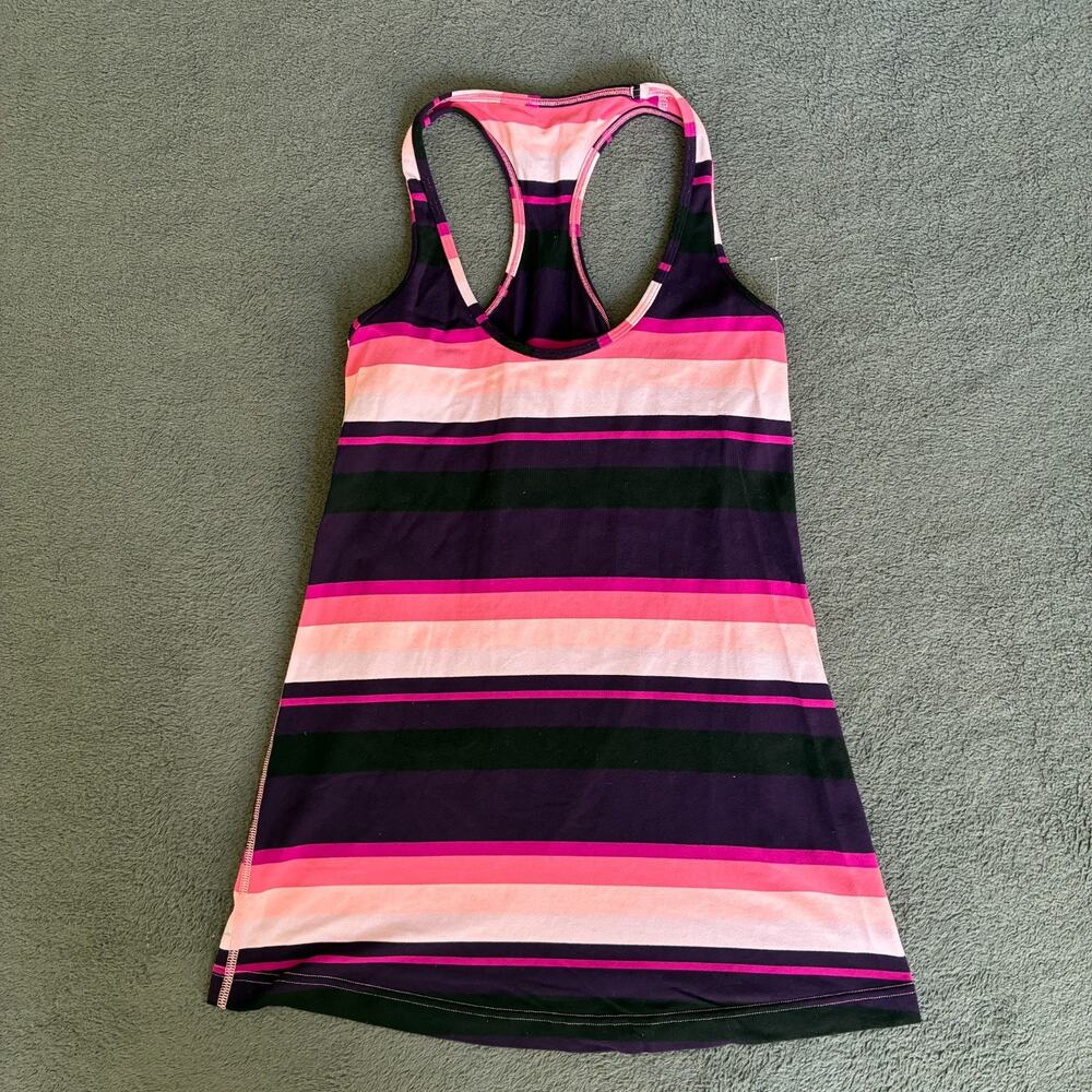 Lululemon Cool Dark Purple Coral Stripe Athletic Racerback Tank Top Women's Sz 4